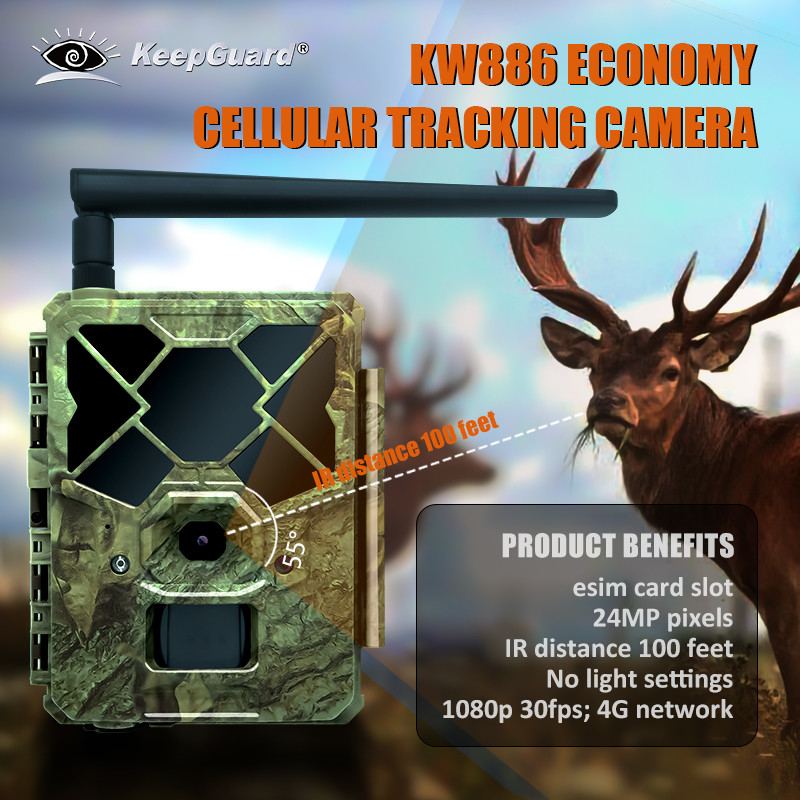KW886 kamery do polowań na ścieżki leśne i dzikie zwierzęta z kontrolą APP 4G karty SIM 24MP 1080P przy 30fps wodoodporne IP67 widzenie nocne